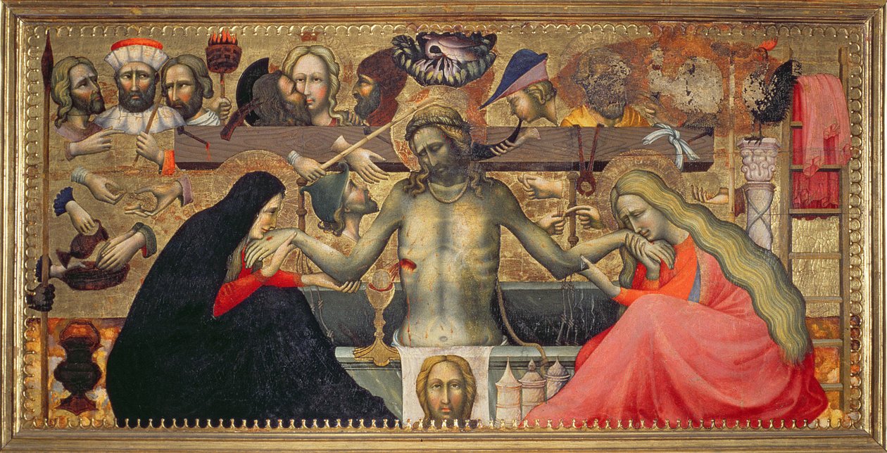 Bolestný muž s nástroji umučení (tempera na desce) od Master of the Straus Madonna