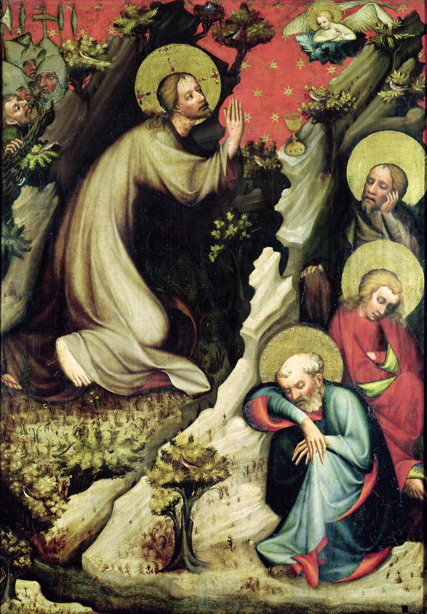 Ježíš v zahradě Getsemanské, z třeboňského oltáře, kolem roku 1380 (tempera na panelu) od Master of the Trebon Altarpiece