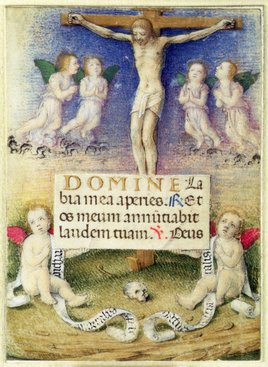 Kristus na kříži s anděly, kolem roku 1480 od Master of the della Rovere Missals Master of the della Rovere Missals