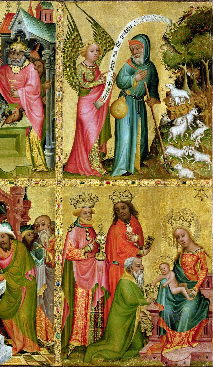 Zvěstování sv. Joachimovi a Klanění tří králů, z levého křídla oltáře Buxtehude, 1400-10 (tempera na panelu) (detail 159469) od Master Bertram of Minden
