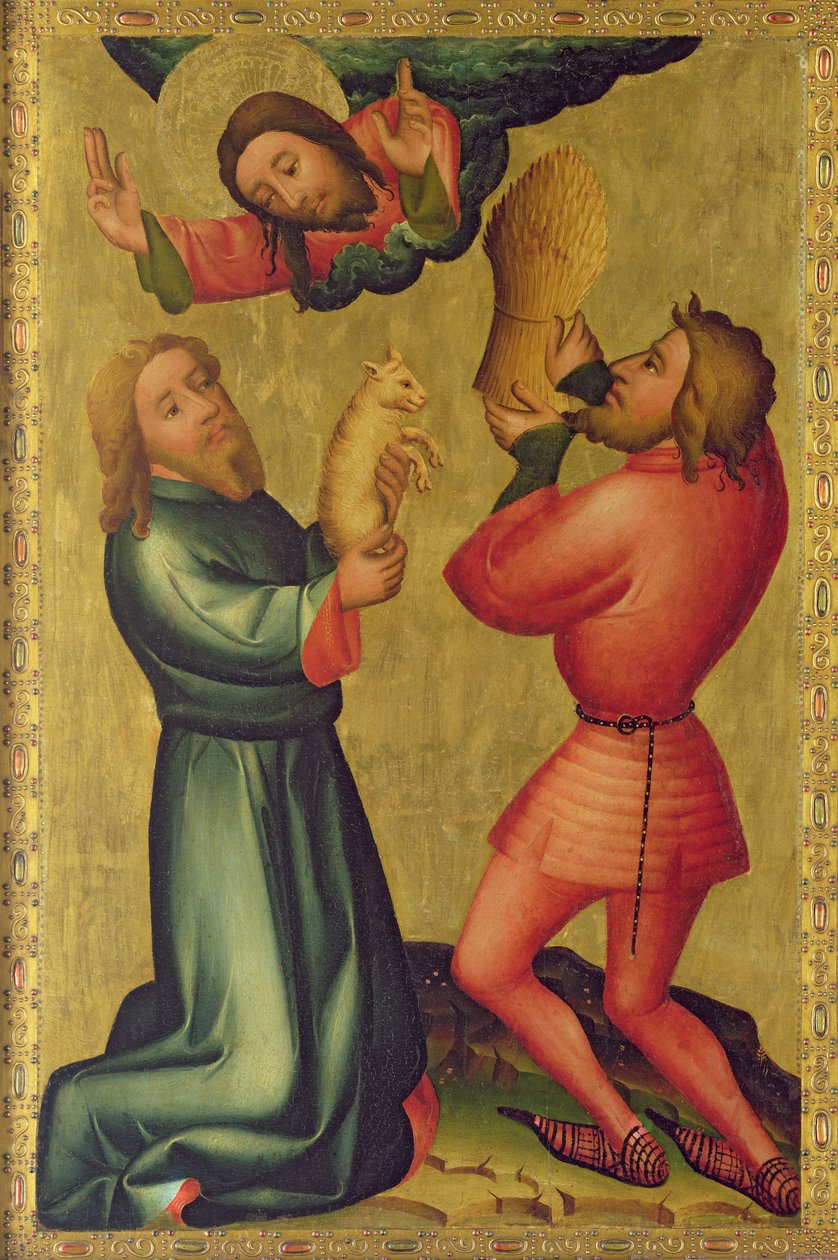 Oběti Kaina a Ábela z hlavního oltáře sv. Petra v Hamburku, The Grabower Altar, 1383 (tempera na panelu) od Master Bertram of Minden