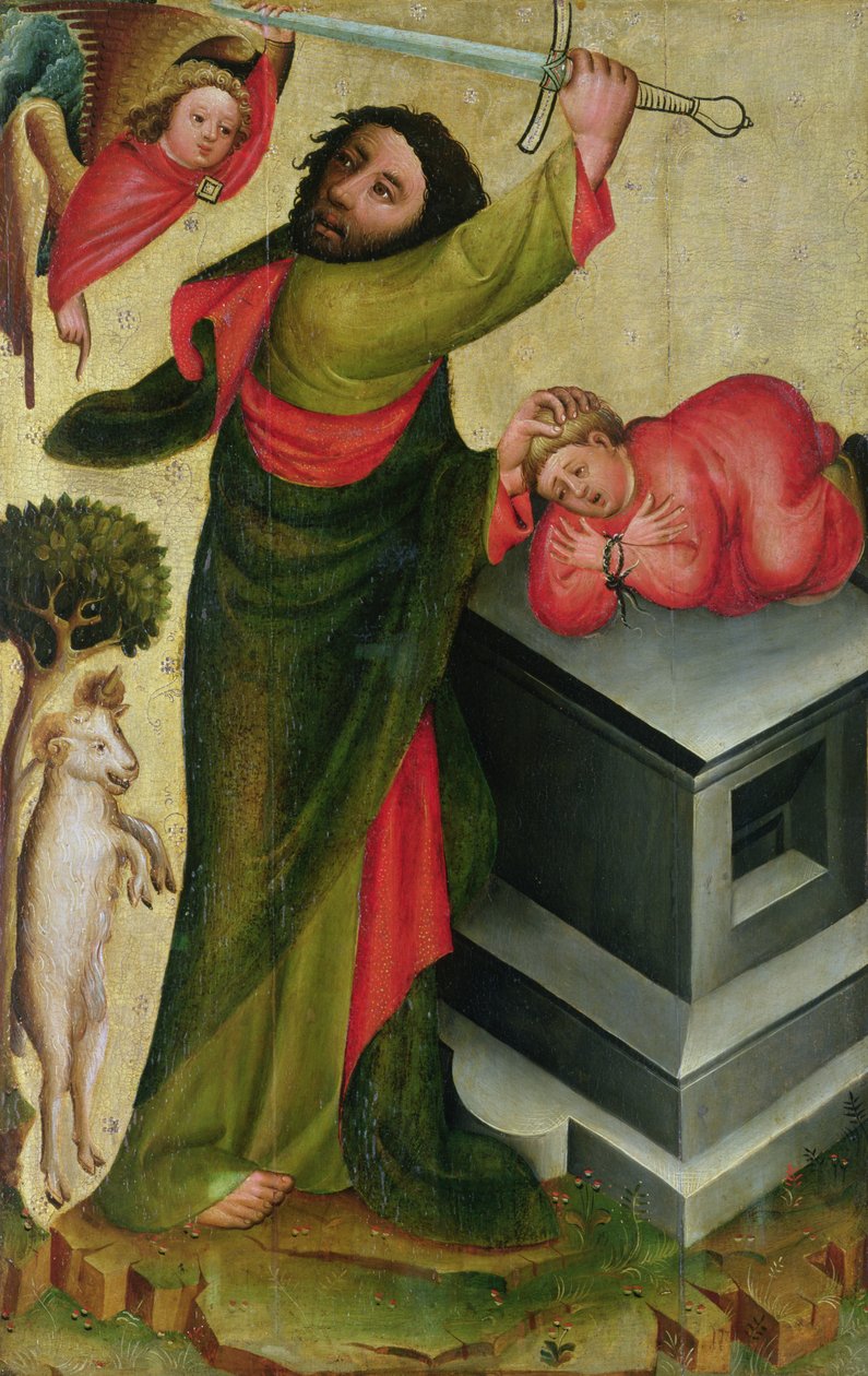 Obětování Izáka z hlavního oltáře sv. Petra v Hamburku, Grabowerův oltář, 1383 (tempera na panelu) od Master Bertram of Minden