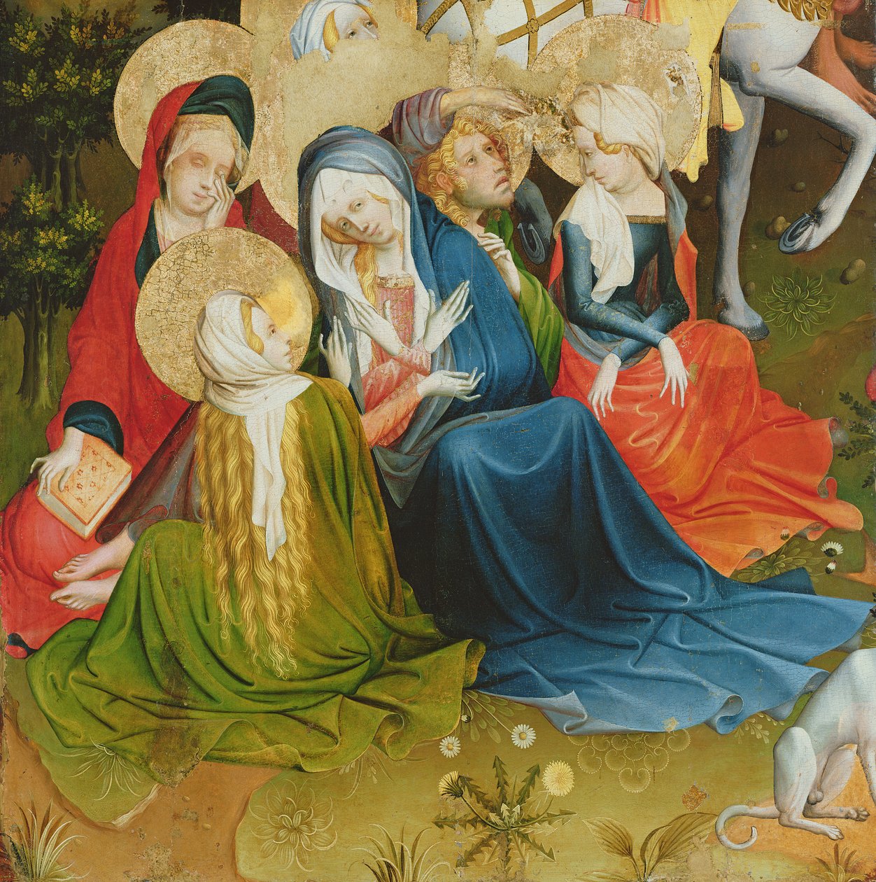 Skupina žen na ukřižování, panel z oltáře sv. Tomáše z kostela sv. Jana v Hamburku, započatý v roce 1424 (tempera a olej na panelu) od Master Francke