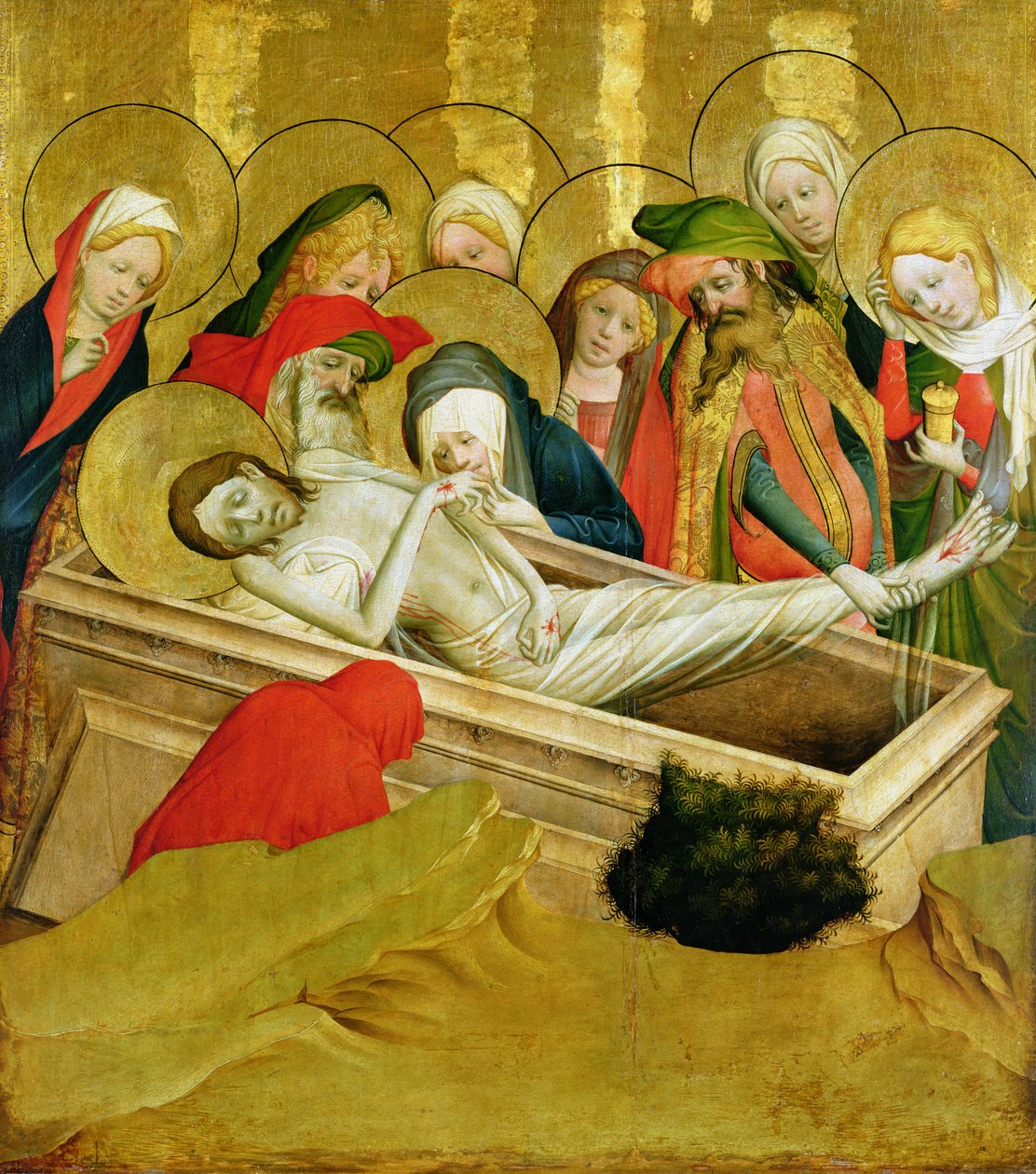 Pohřeb, deska z oltáře sv. Tomáše z kostela sv. Jana v Hamburku, zahájená v roce 1424 (tempera a olej na desce) (podrobnosti viz 144553) od Master Francke