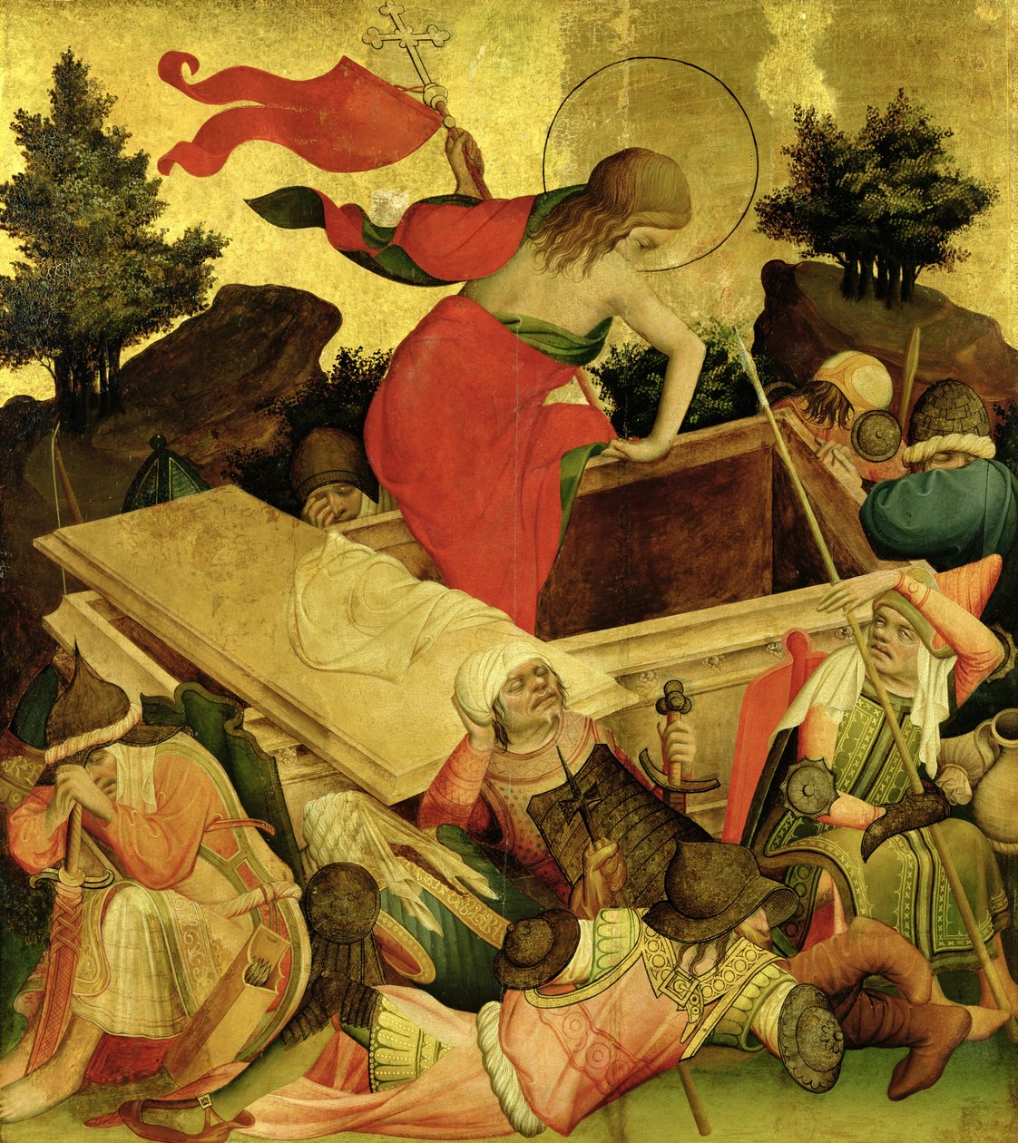 Vzkříšení, panel z oltáře svatého Tomáše z kostela svatého Jana v Hamburku, započaté v roce 1424 (tempera a olej na panelu) od Master Francke