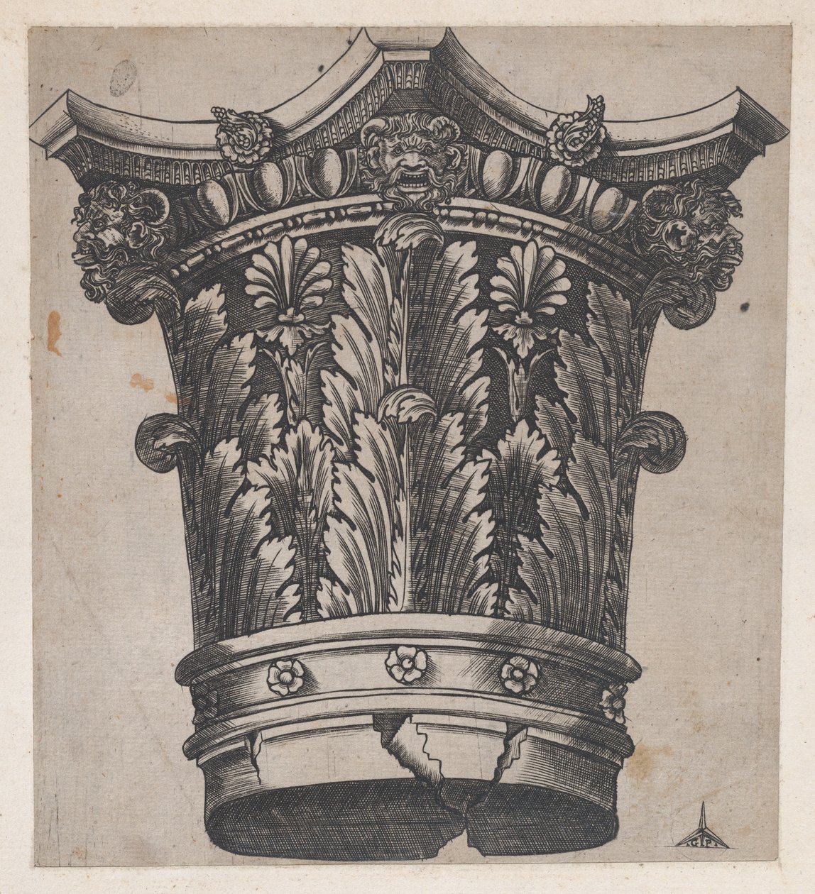 Zrcadlo římské velkoleposti: Kapitál s hlavami a maskami, ca. 1537, ca. 1537 od Master GA