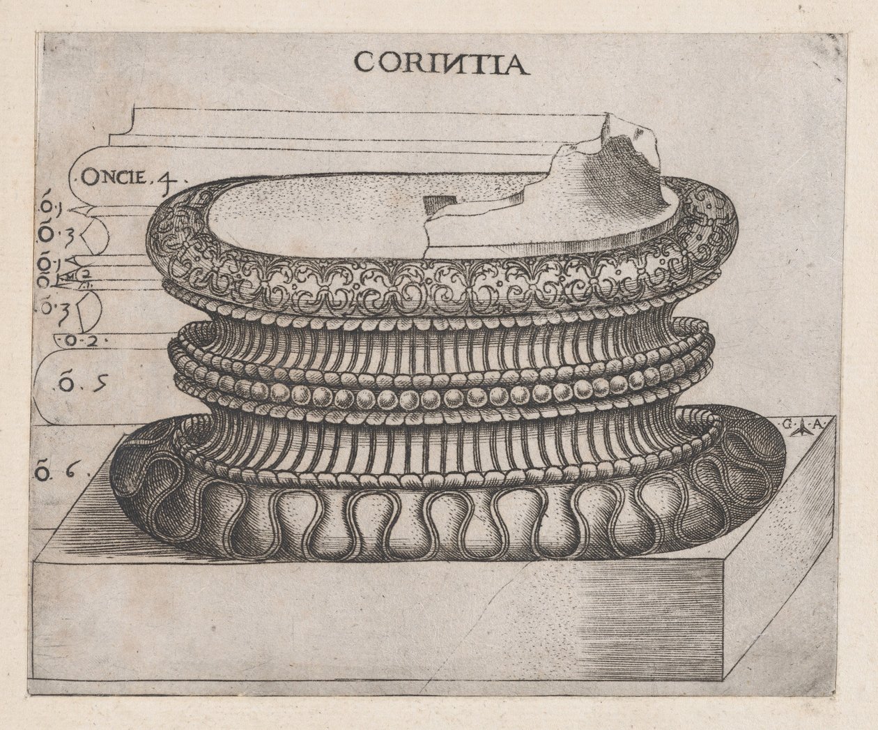 Zrcadlo římské velkoleposti: korintská základna, ca. 1537, ca. 1537 od Master GA