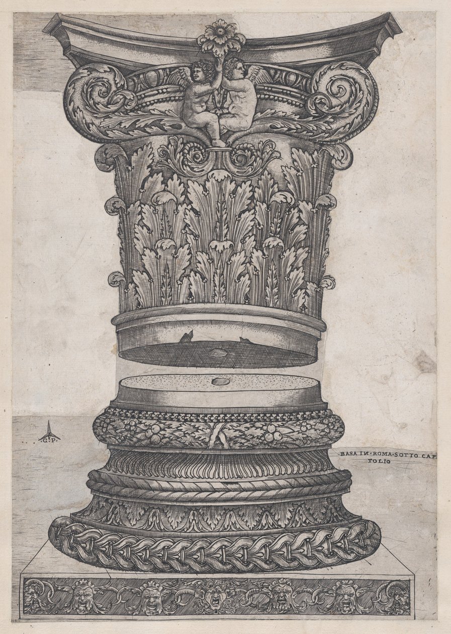 Zrcadlo římské velkoleposti: Zdobený kapitál a základna, ca. 1537, ca. 1537 od Master GA