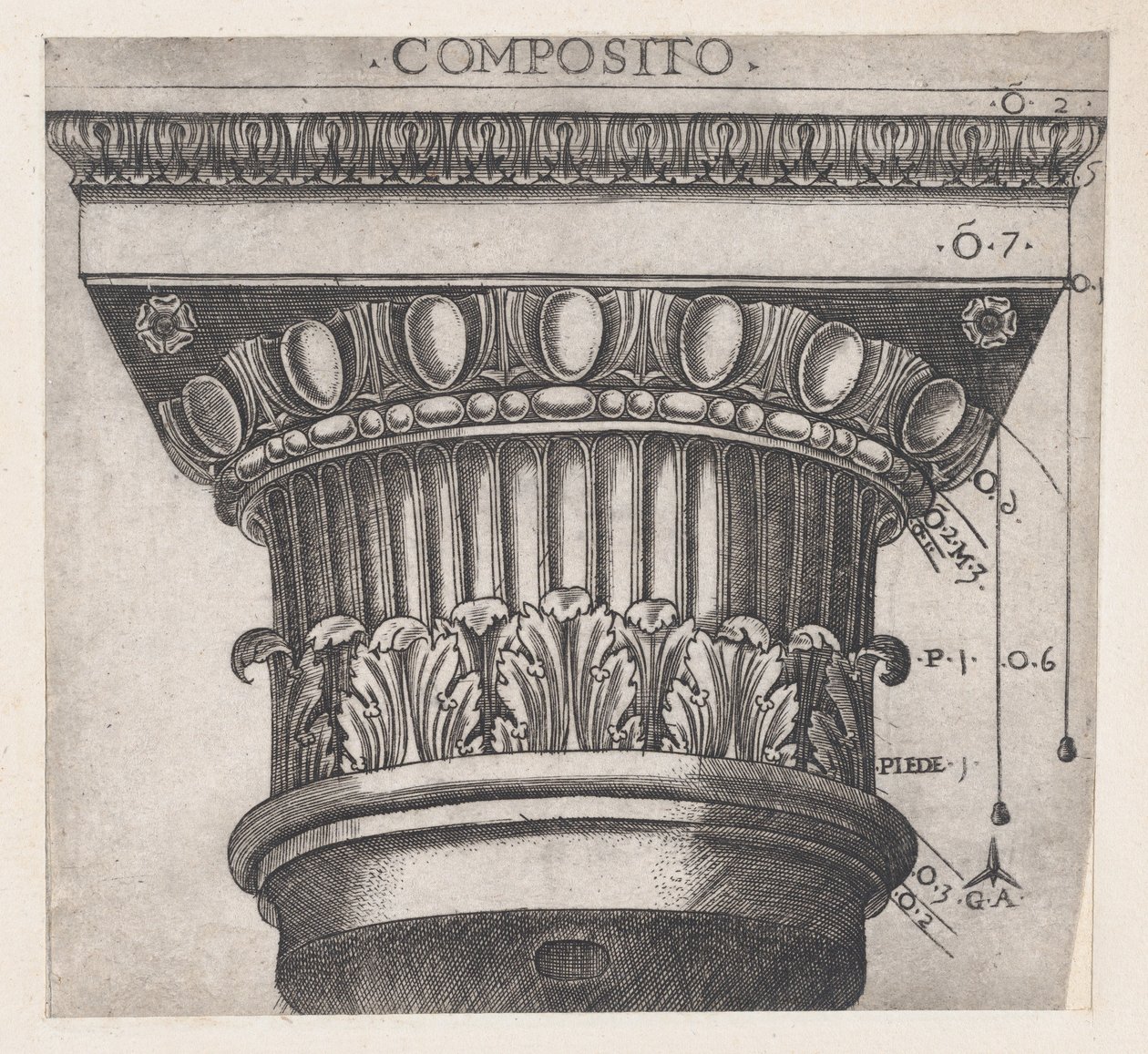 Zrcadlo římské velkoleposti: Iónský kapitál, ca. 1537, ca. 1537 od Master GA