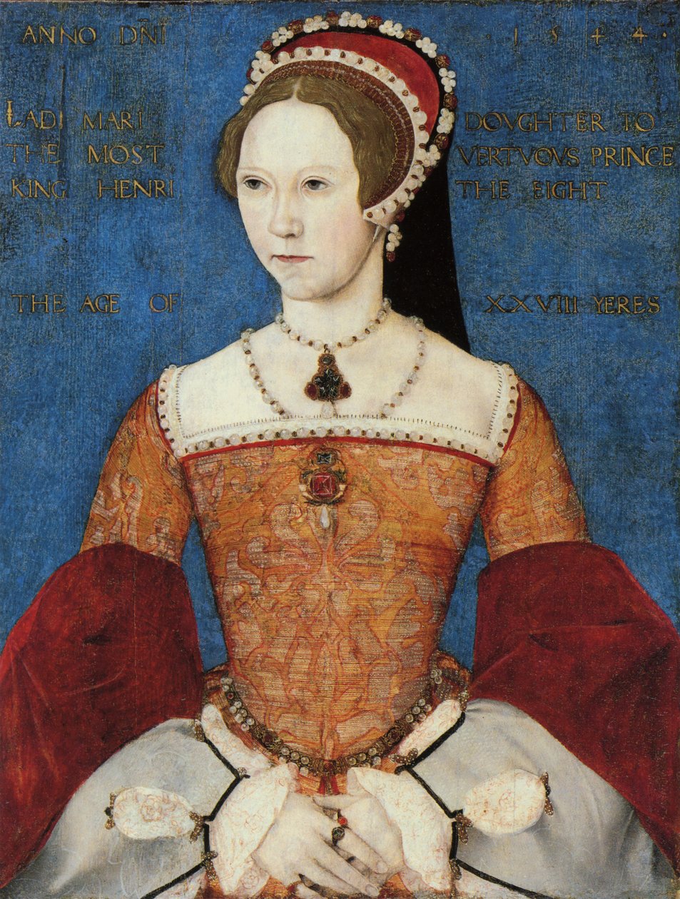 Portrét Marie I nebo Marie Tudorové (1516-58), dcera Jindřicha VIII., ve věku 28 let, 1544 (panel) od Master John