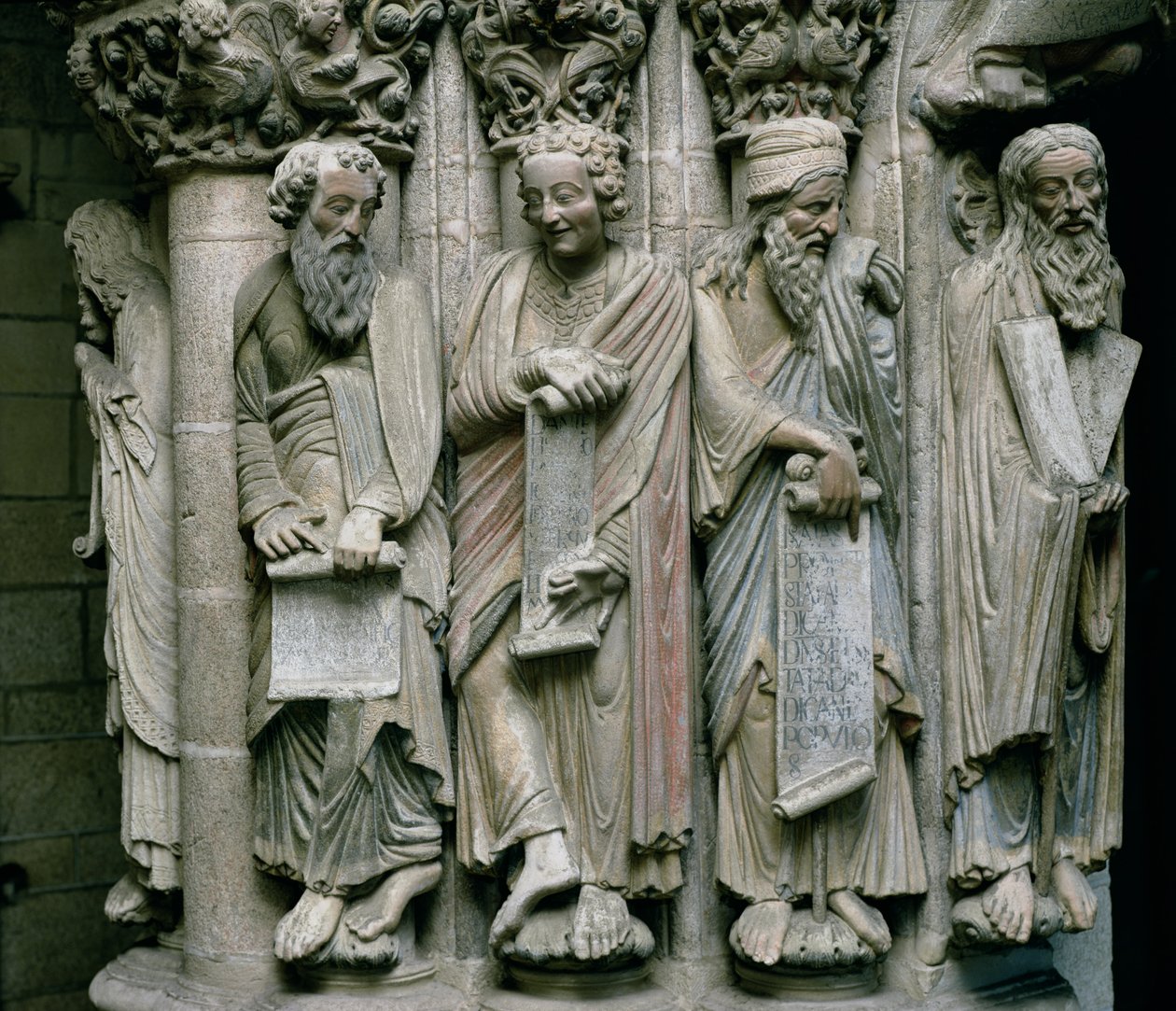 Detail Portico de la Gloria s kamenem starozákonních proroků od Master Mateo