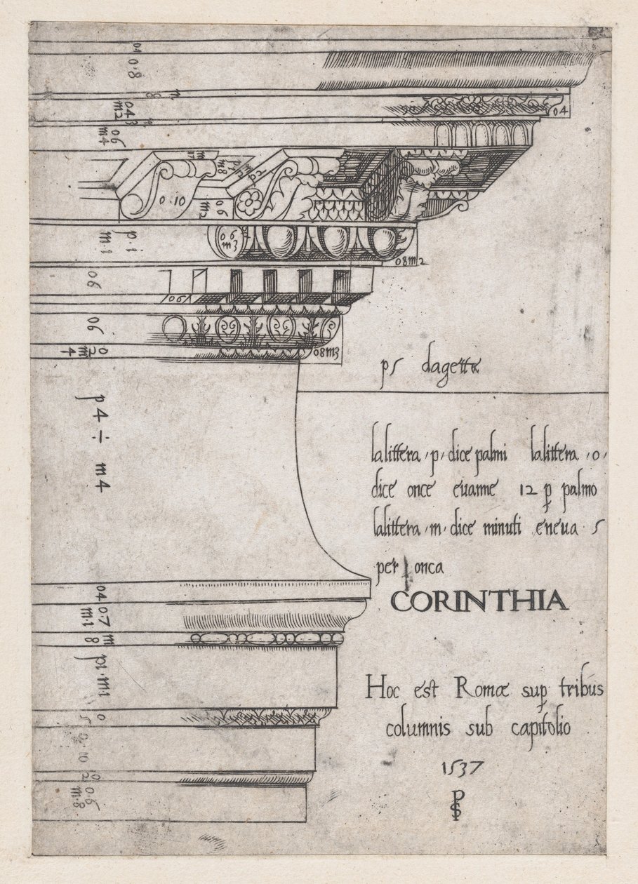 Entablatura z chrámu Castor a Pollux, Řím, 1537., 1537 od Master PS