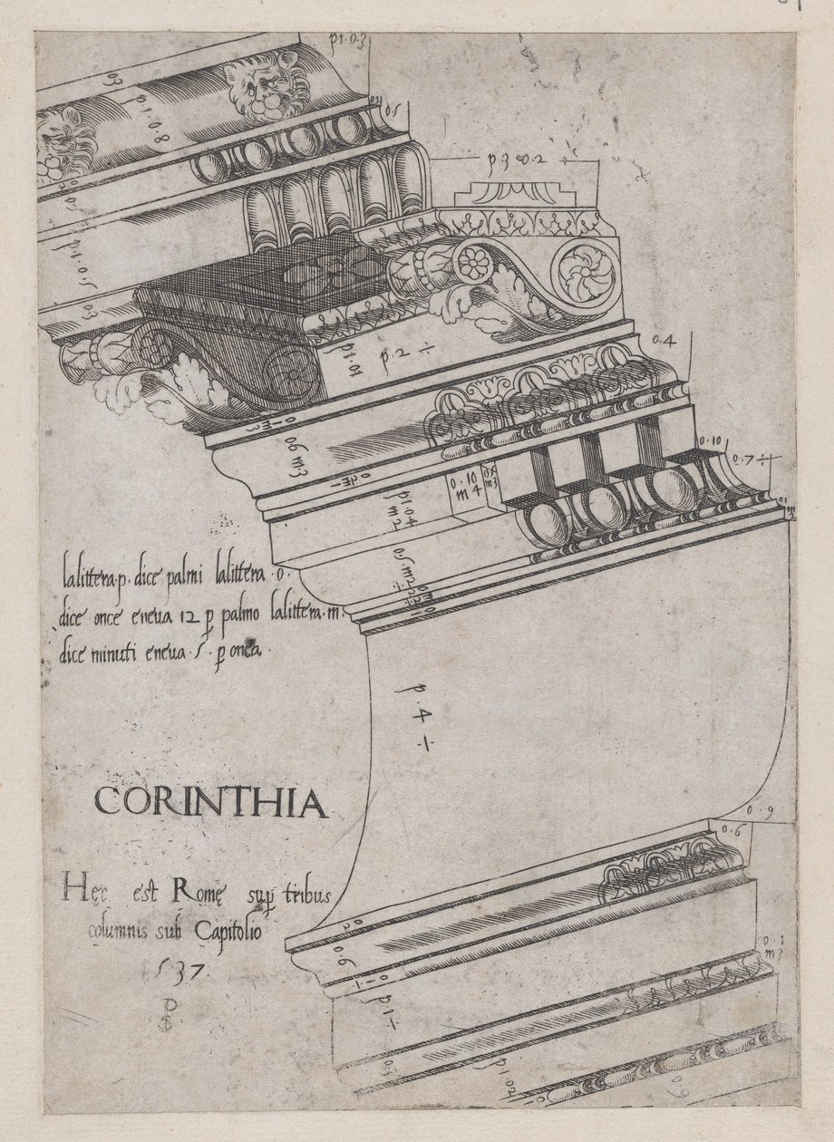 Entablatura z Vespasiánova chrámu, Řím, 1537., 1537 od Master PS