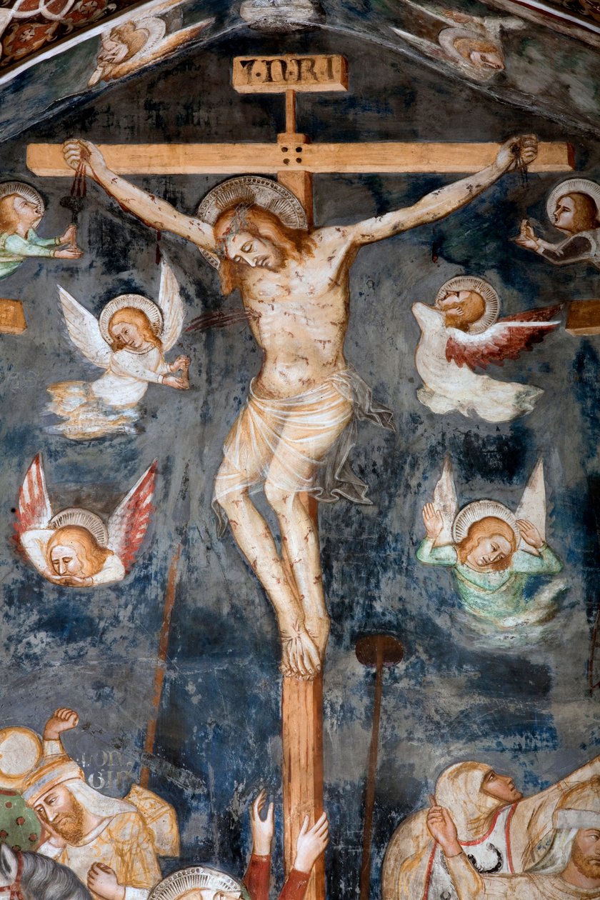 Detail ukřižování představující Krista s nápisem INRI od Master Trecentesco of Sacro Speco School