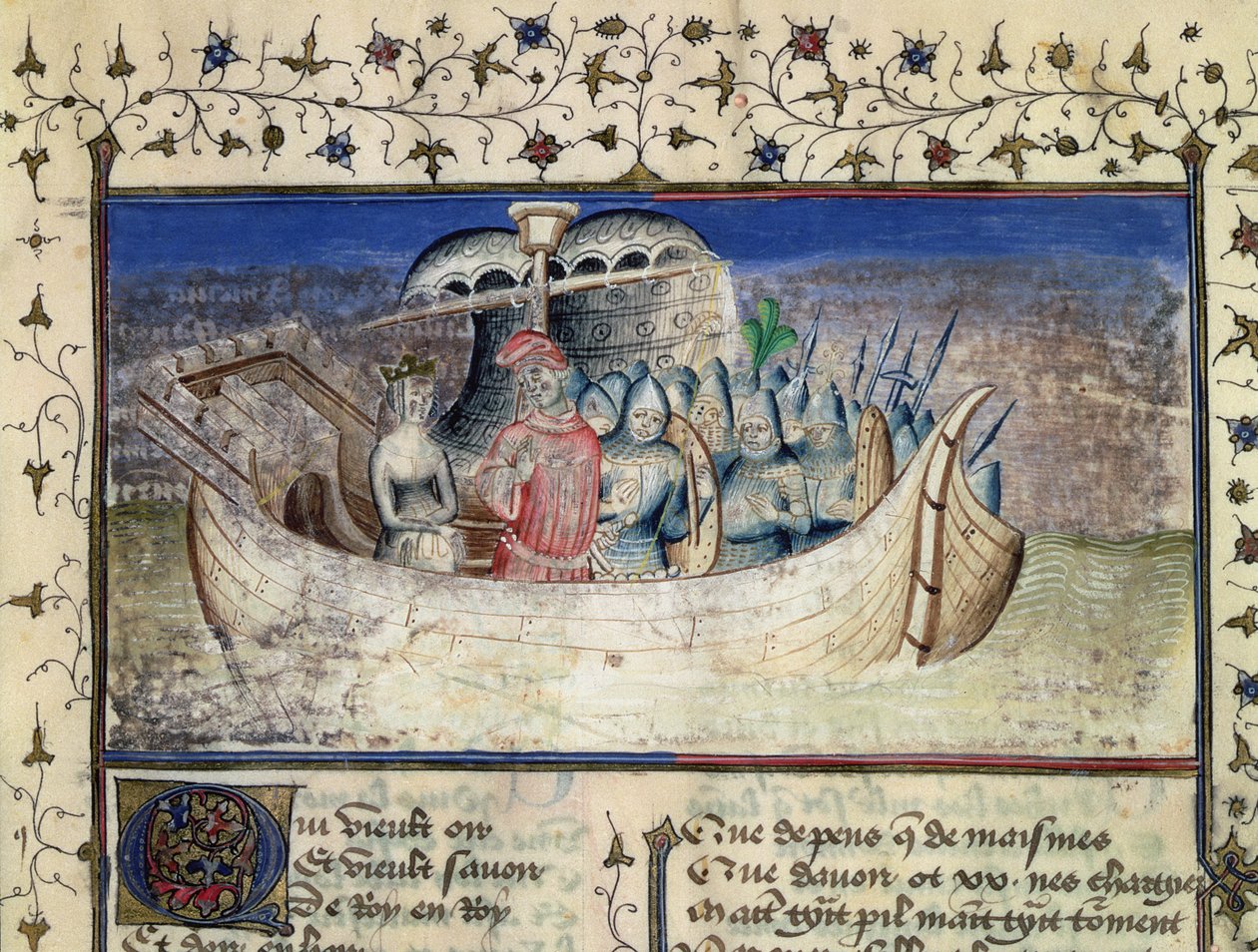 Brutus Trojan vyplouvá do Británie, z Historie králů Británie od Geoffreye z Monmouthu (1100-54) od Master Wistace