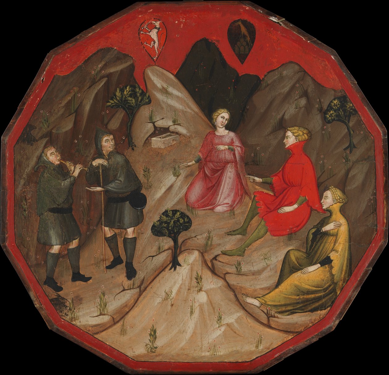 Soutěž mezi pastýři Alcestem a Akatenem od Master of 1416