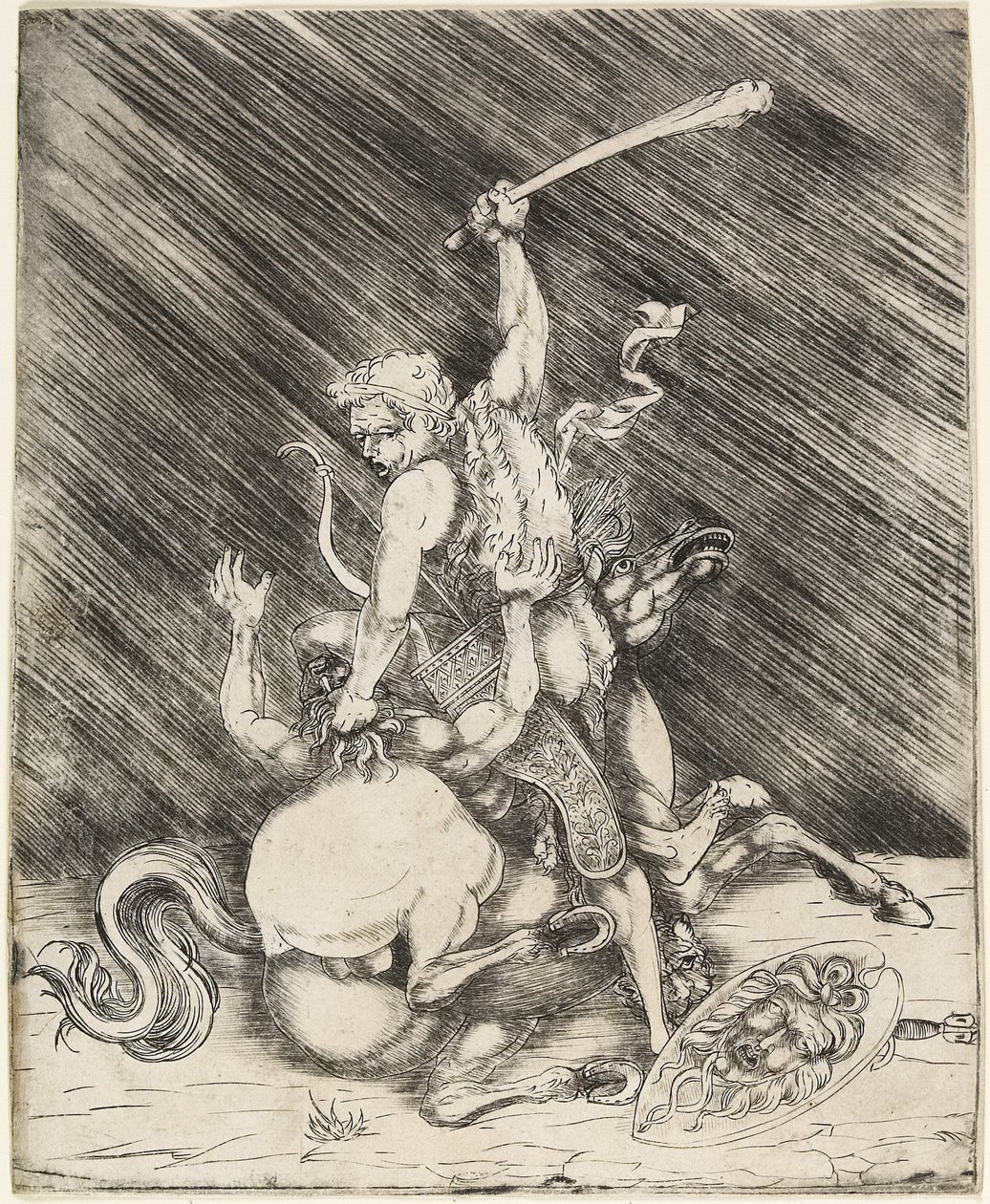 Hercules a Cacus, kolem 1505-1520 (lept suchou jehlou) od Master of 1515