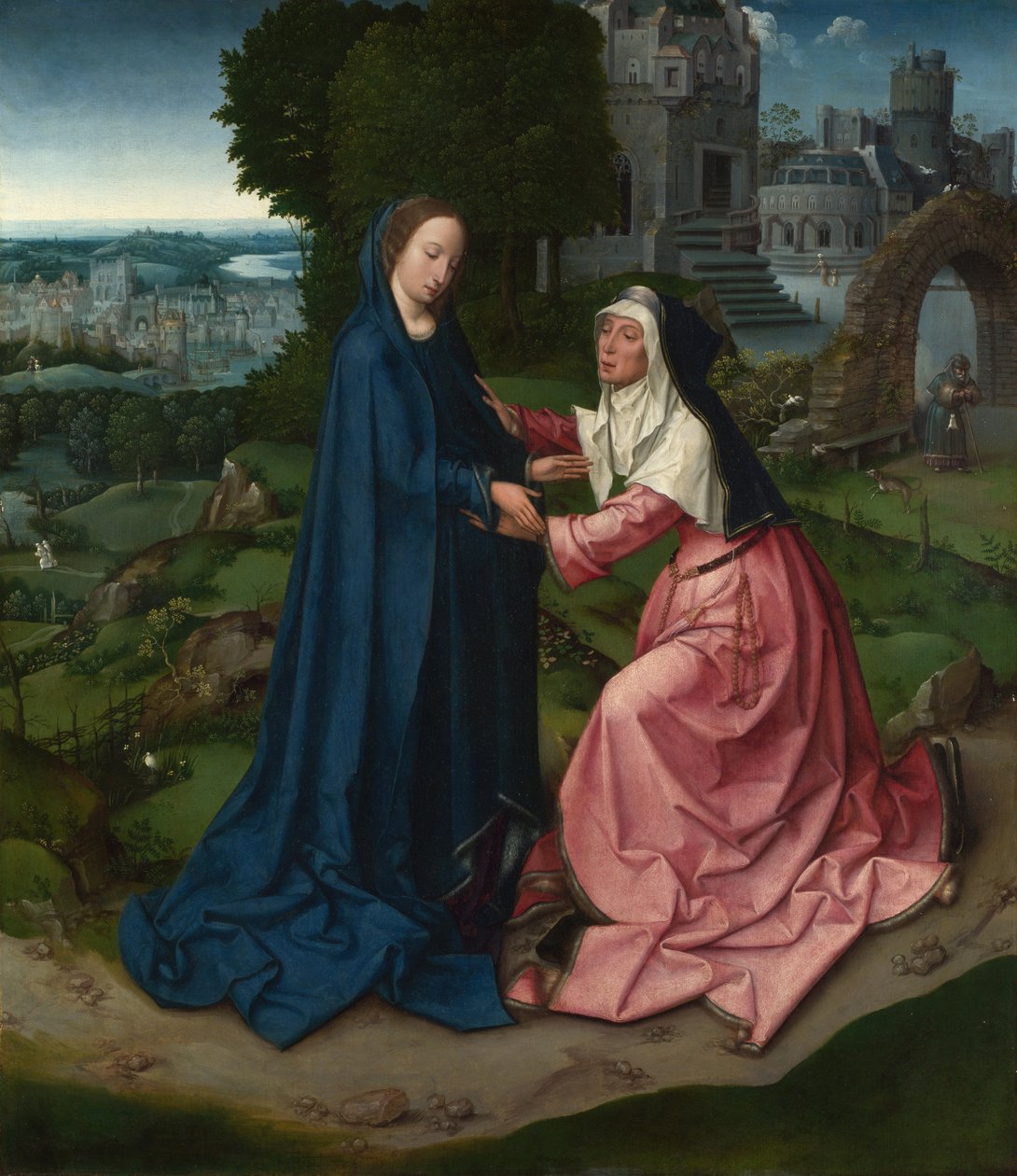 Navštívení Panny Marie u svaté Alžběty. Panel z oltářního obrazu, cca 1515 od Master of 1518