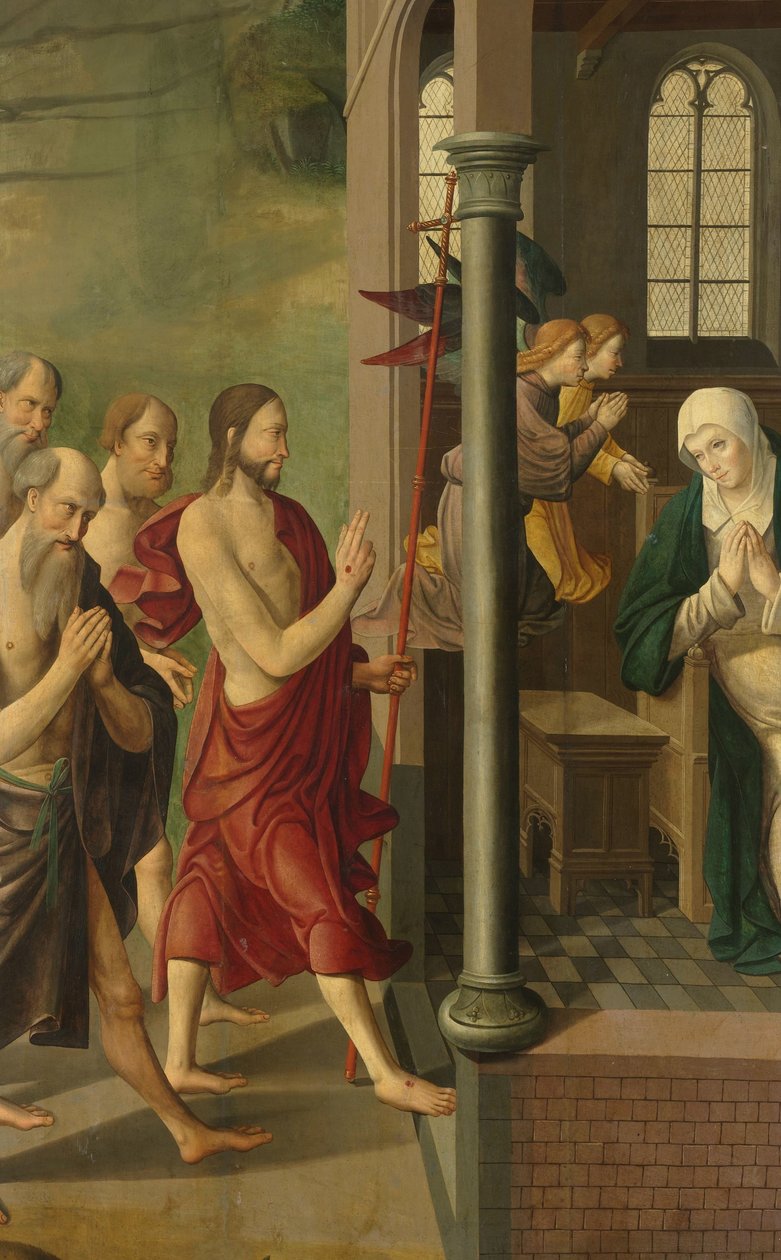 Panel oltářního obrazu se sporem s lékaři, na zadní straně je zjevení Krista jeho matce od Master of Alkmaar (attributed to)