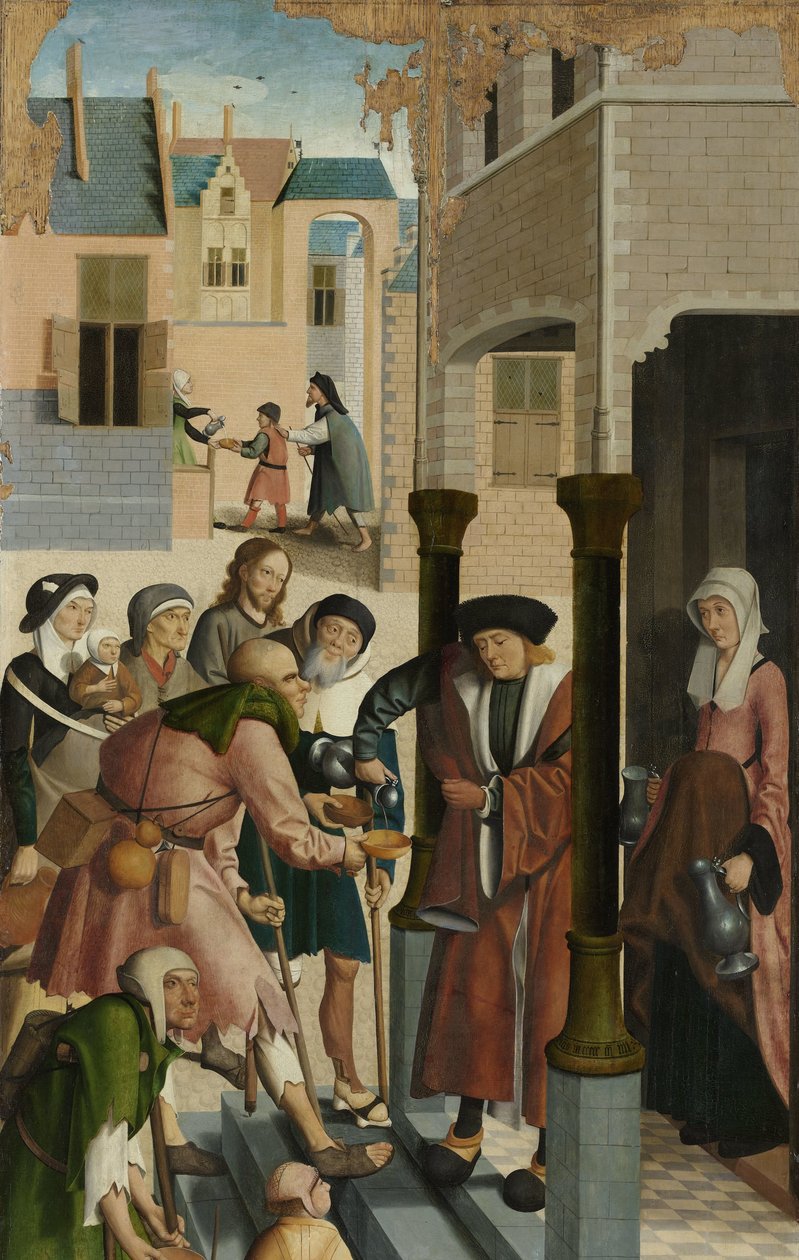 Sedm skutků milosrdenství Panel polyptychu se sedmi skutky milosrdenství: uhašení žízně od Master of Alkmaar