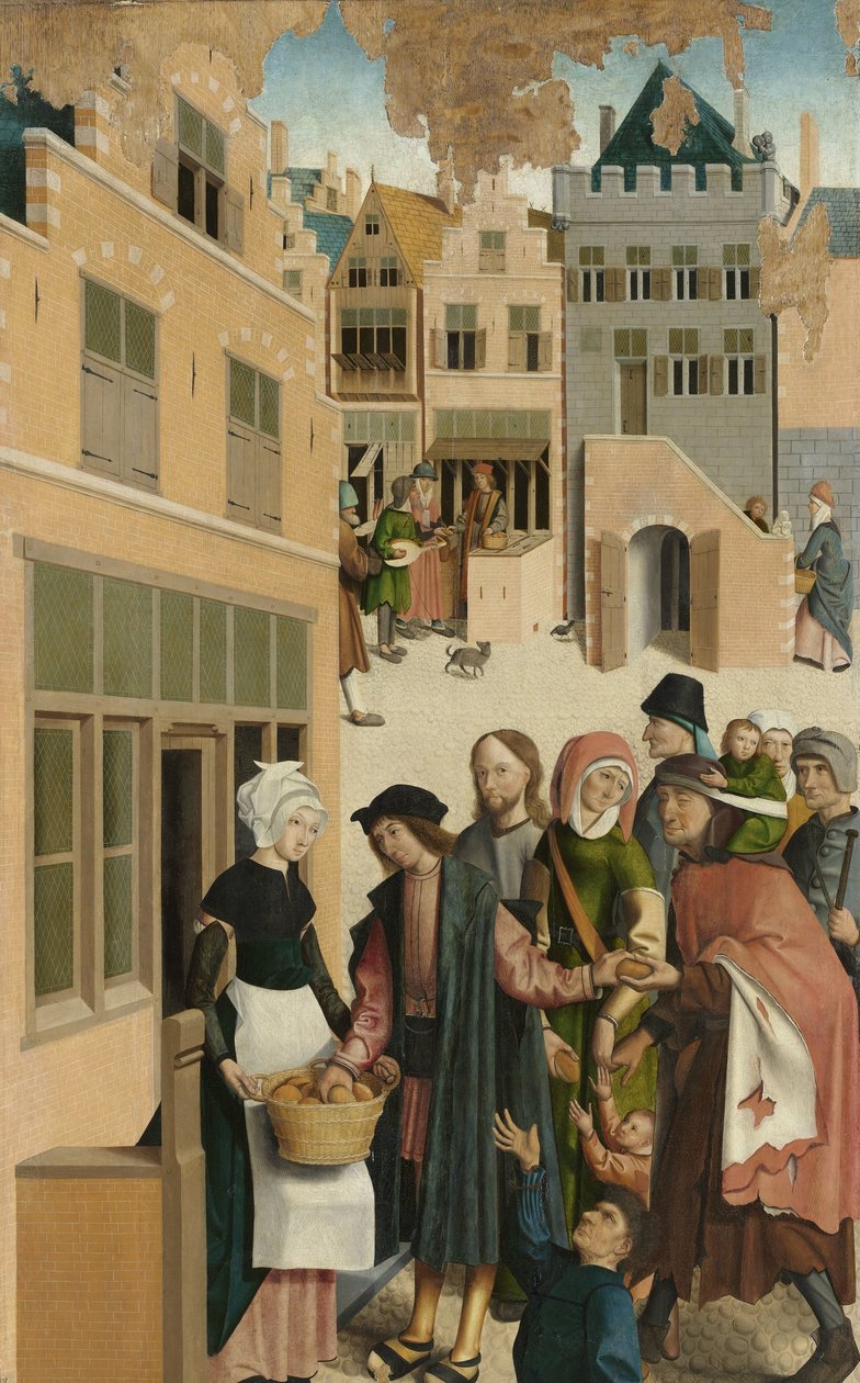Sedm skutků milosrdenství Panel polyptychu se sedmi charitativními díly: krmení hladových od Master of Alkmaar