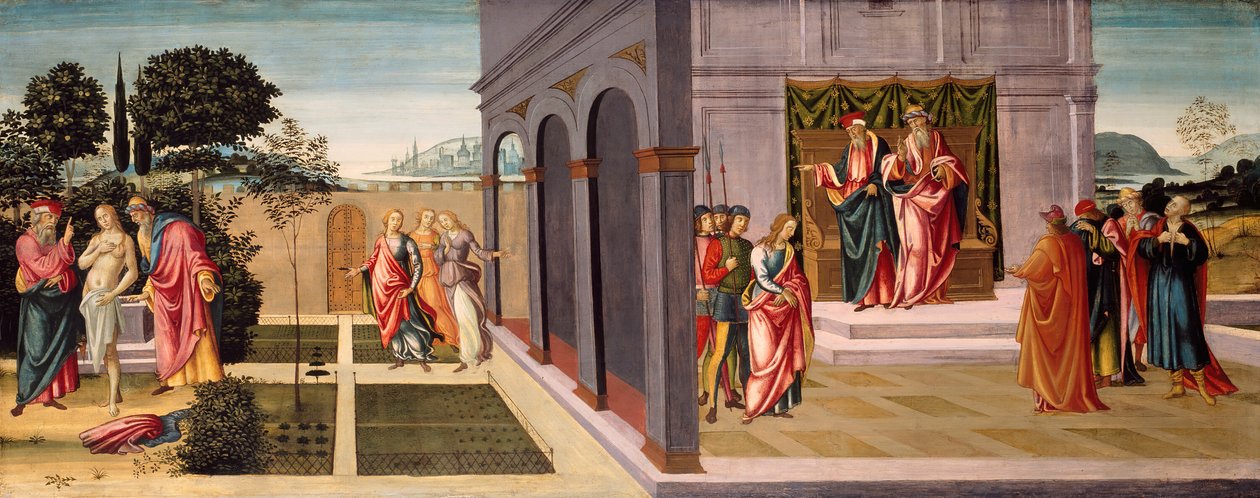 Susanna a starší v zahradě a soud se Susannou před staršími, c. 1500. od Master of Apollo and Daphne