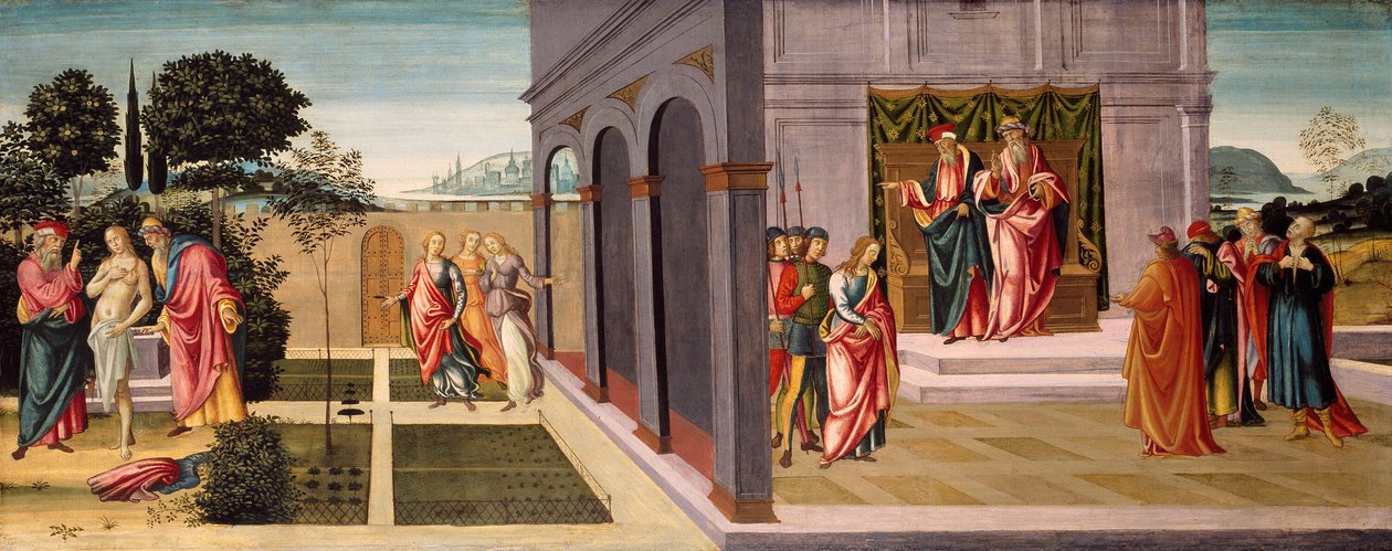 Susanna a starší v zahradě a soud se Susannou před staršími od Master of Apollo and Daphne