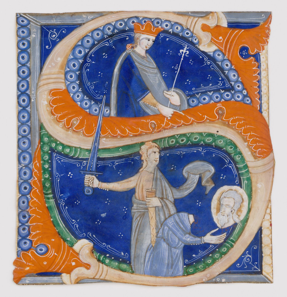 Iluminace rukopisu se Stětím hlavy svatého Pavla v iniciále S..., italština, ca. 1278. od Master of Bagnacavallo