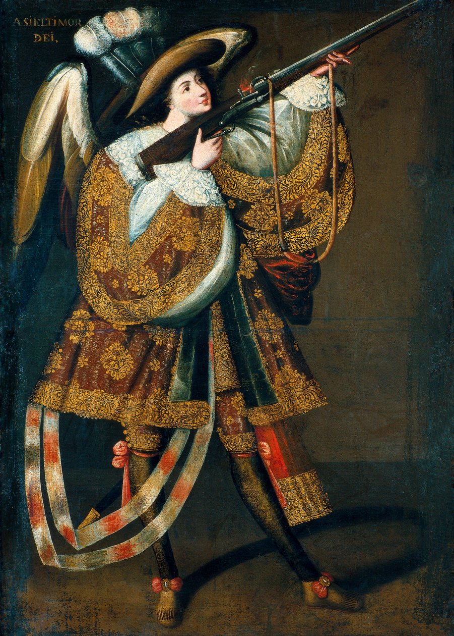 Arquebusier Angel, součást série obrazů Mistra Calamarca od Master of Calamarca