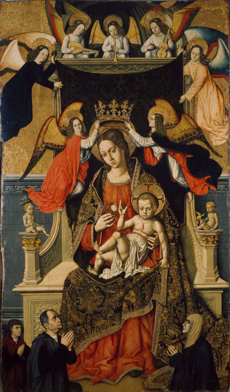Panna a dítě s anděly a dárci, 1475-1500 od Master of Castelsardo