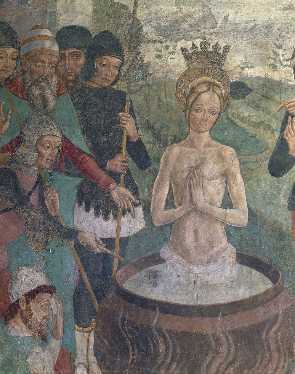 Itálie, region Piemont, provincie Alessandria, Serralunga di Crea, Sacro Monte di Crea, svatyně Santa Maria Assunta, kaple svaté Markéty Antiochijské, utrpení svaté Markéty Antiochijské, detail od Master of Crea