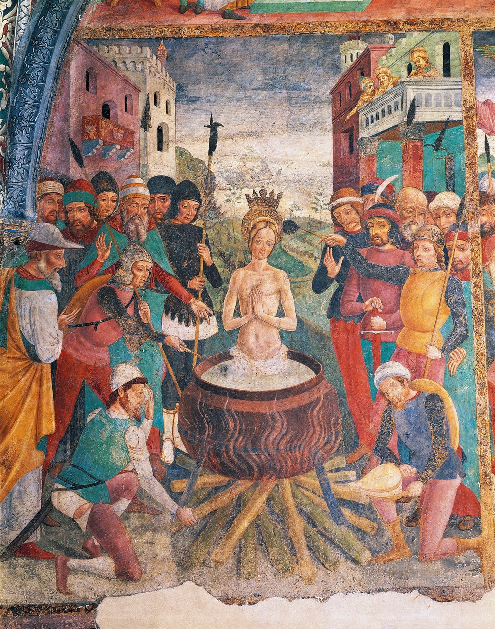 Itálie, region Piemont, provincie Alessandria, Serralunga di Crea, Sacro Monte di Crea, svatyně Santa Maria Assunta, kaple svaté Markéty Antiochijské, utrpení svaté Markéty Antiochijské od Master of Crea