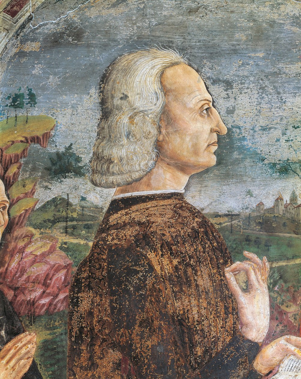 Itálie, region Piemont, provincie Alessandria, Serralunga di Crea, Sacro Monte di Crea, svatyně Santa Maria Assunta, kaple svaté Markéty Antiochijské Portrét Viléma VIII. Palaeologa, markýze z Monferrata, Freska od Master of Crea