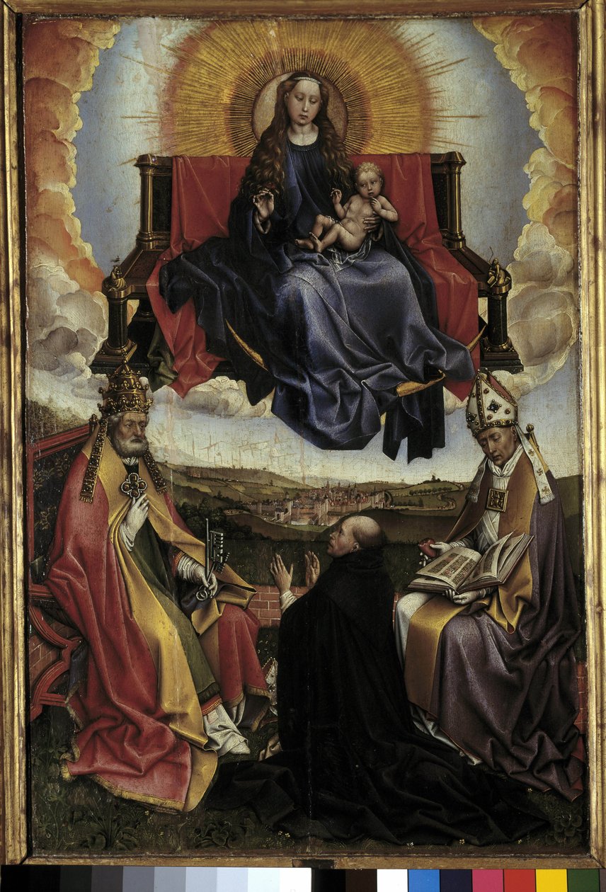 Panna ve slávě mezi svatým Petrem a svatým Augustinem. Obraz Roberta Campina s názvem Mistr Flemalle (1378-1444) Musee Granet, Aix en provence od Master of Flémalle