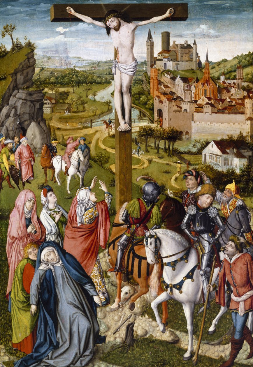 The Crucifixion, c.1465-70 (tempera a olej na dřevě) od Master of Georg Muehlichs Meisterlin Chronicle attr. to Master of Georg Muehlichs Meisterlin Chronicle attr. to