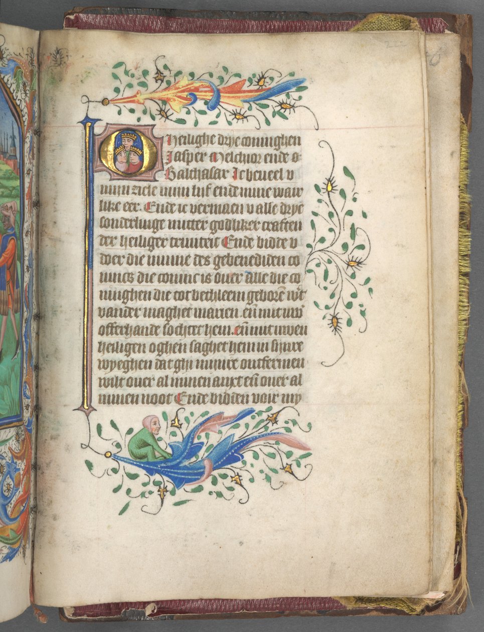 Kniha hodin (Utrechtské použití): fol. 222r, iniciála se třemi králi od Master of Gijsbrecht van Brederode