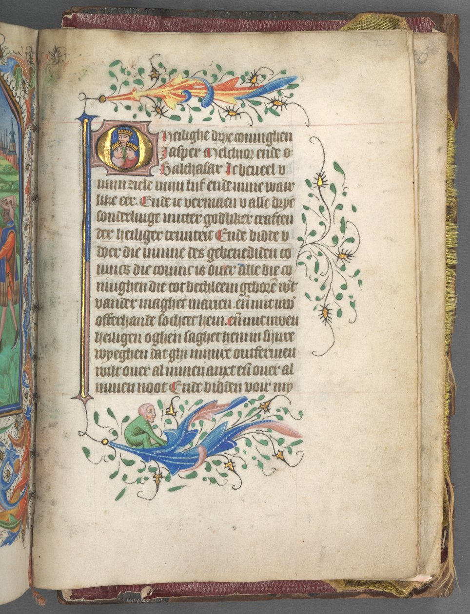 Kniha hodin Použití Utrechtu: fol. 222r, Iniciála se třemi králi, c. 1460-1465. od Master of Gijsbrecht van Brederode