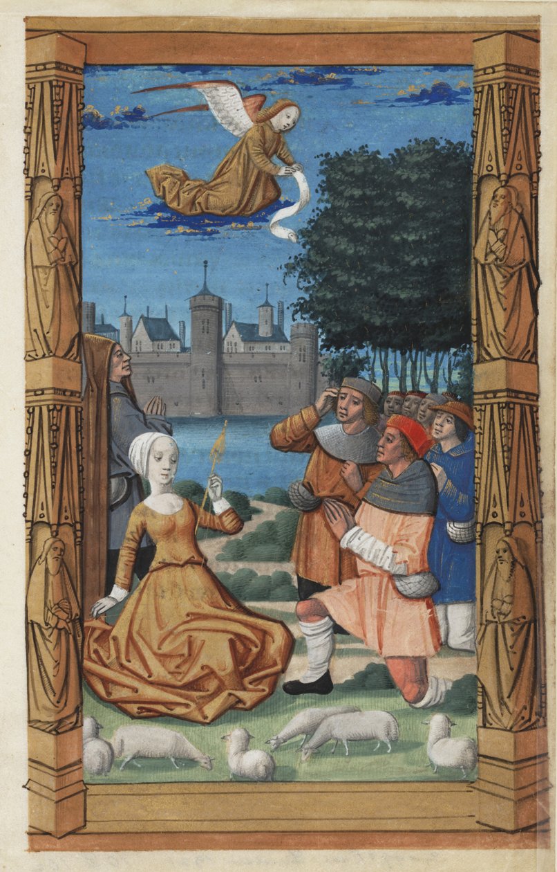 Zvěstování pastýřům, z knihy hodin, asi 1485 od Master of Guillaume Lambert