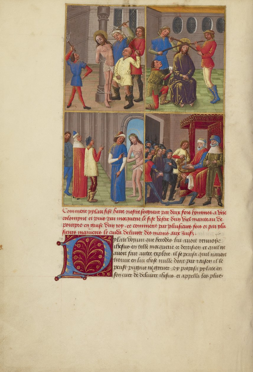 Bičování; Korunování trním; Zesměšnění Krista; Pilát si myje ruce. od Master of Guillaume Lambert