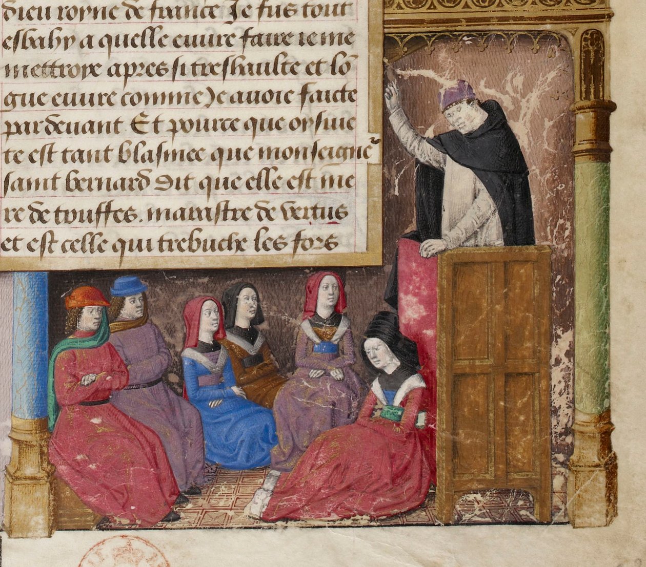 Kázání Jacquese de Voragine, detail miniatury z frontispisu rukopisu Zlaté legendy. od Master of Jacques de Besançon