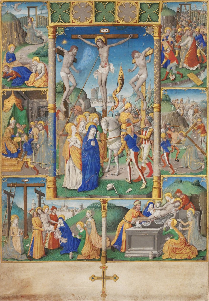 Ukřižování se šesti pašijovými příběhy od Master of Jacques de Besançon