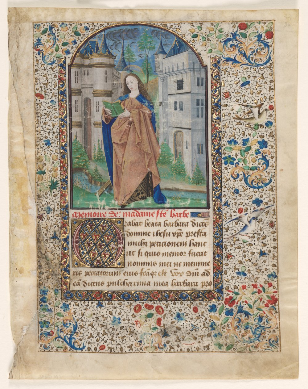 List z knihy hodin: Svatá Barbora 2 ze 2 vyříznutých listů, c. 1465. od Master of Jacques de Luxembourg