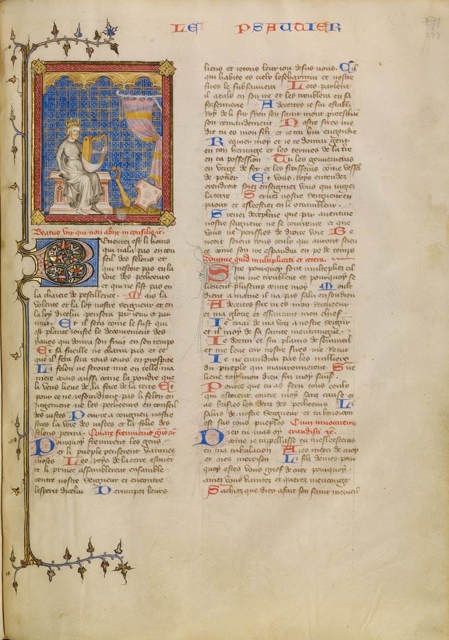 David s hudebními nástroji od Master of Jean de Mandeville
