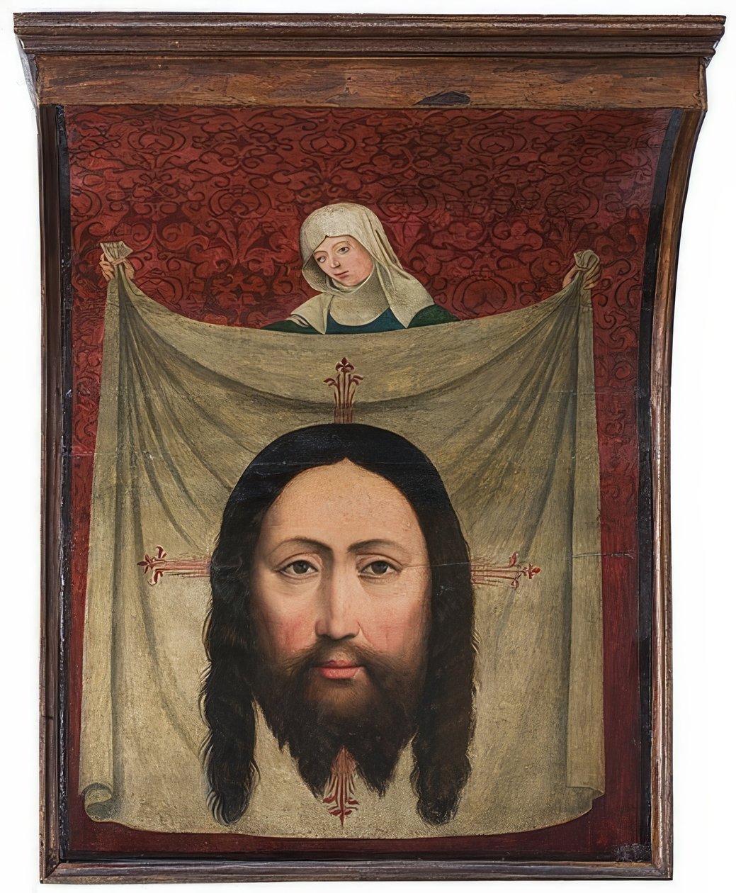 Z lünenského oltáře, detail: Kapesník svaté Veroniky. Kolem 1470/90 od Master of Liesborn