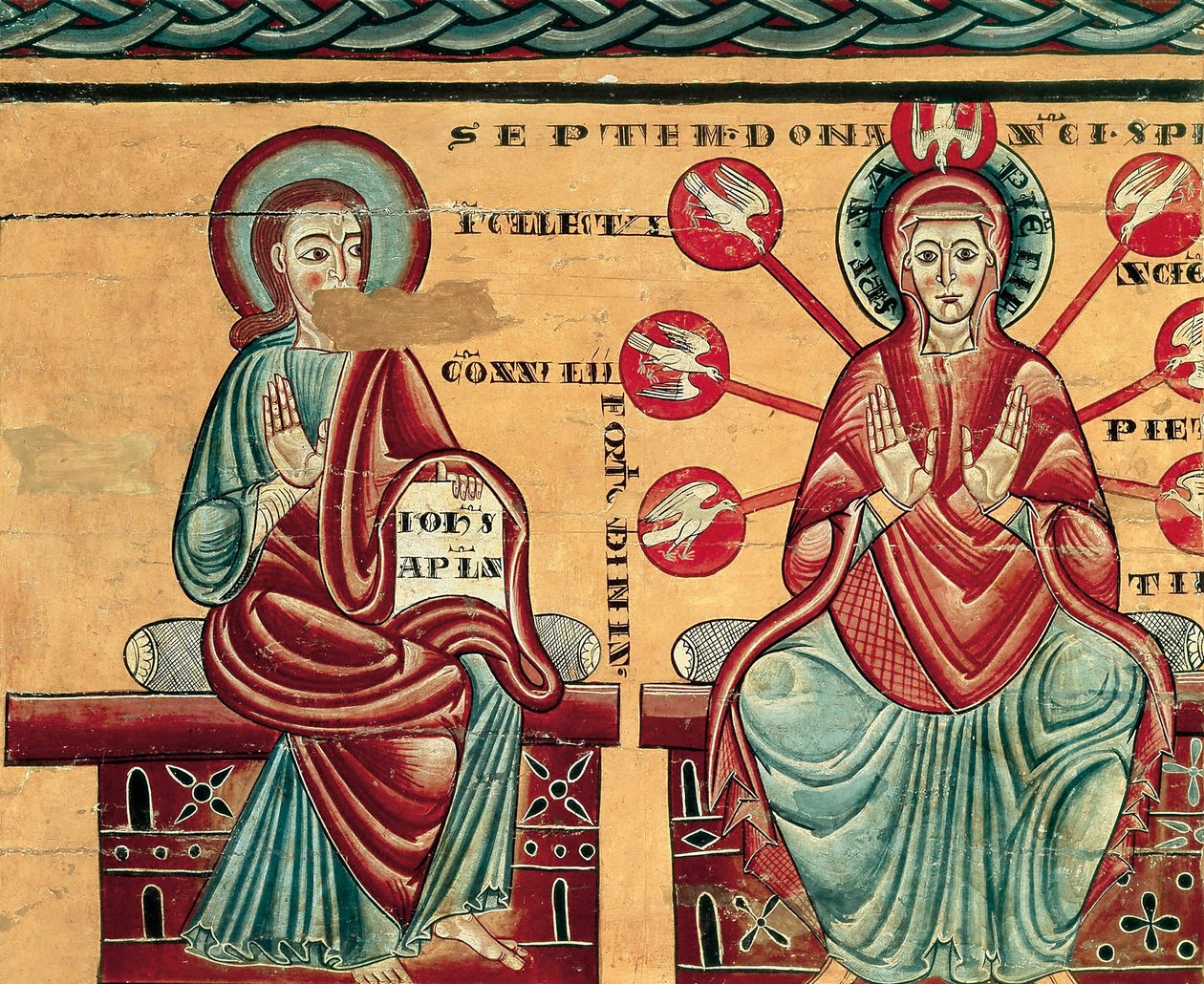 Marie přijímající dary Ducha svatého, detail (tempera na dřevě) od Master of Lluca