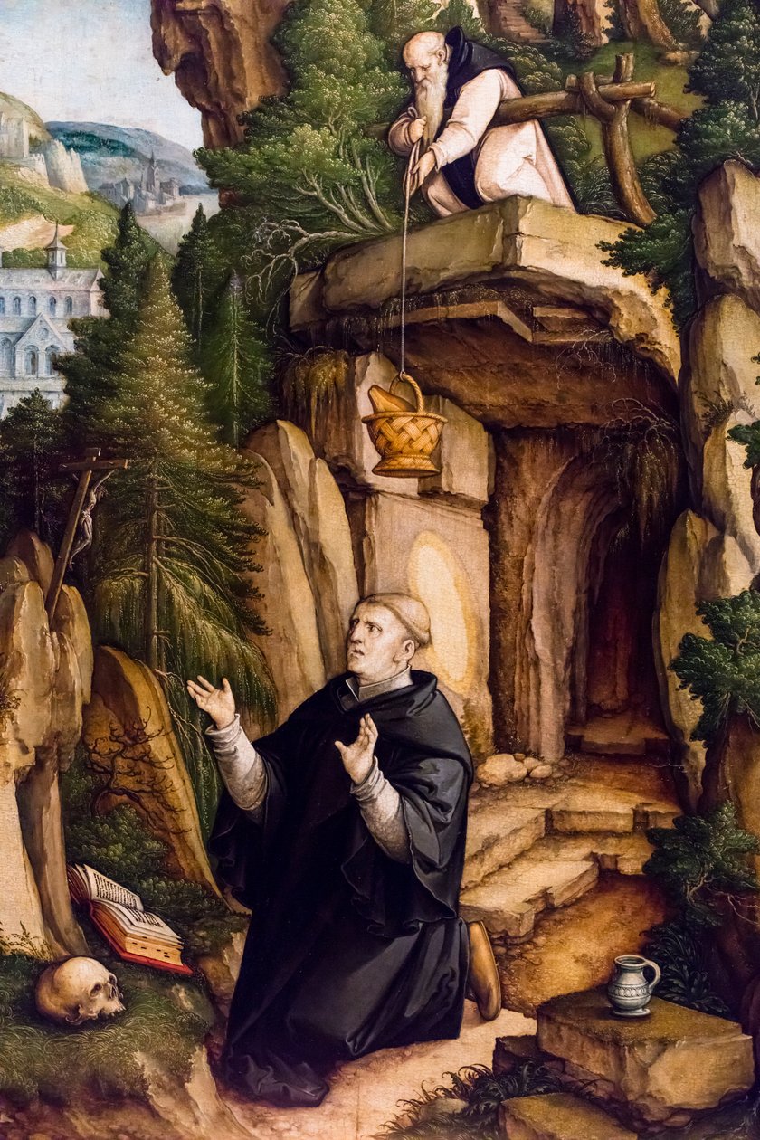 Svatý Benedikt jako modlící se poustevník, kolem roku 1540 (tempera a olej na dřevě (basso)) od Master of Messkirch