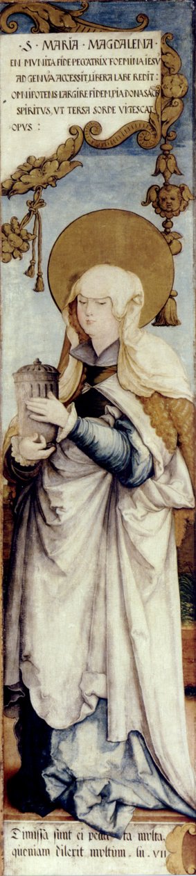 skutečný křídlový exteriér bývalého hlavního oltáře kostela sv. Martina sv. Marie Magdaleny; Státní galerie Stuttgart, dříve Donaueschingen, Fürstenberské sbírky inv.č. 73-75 od Master of Messkirch