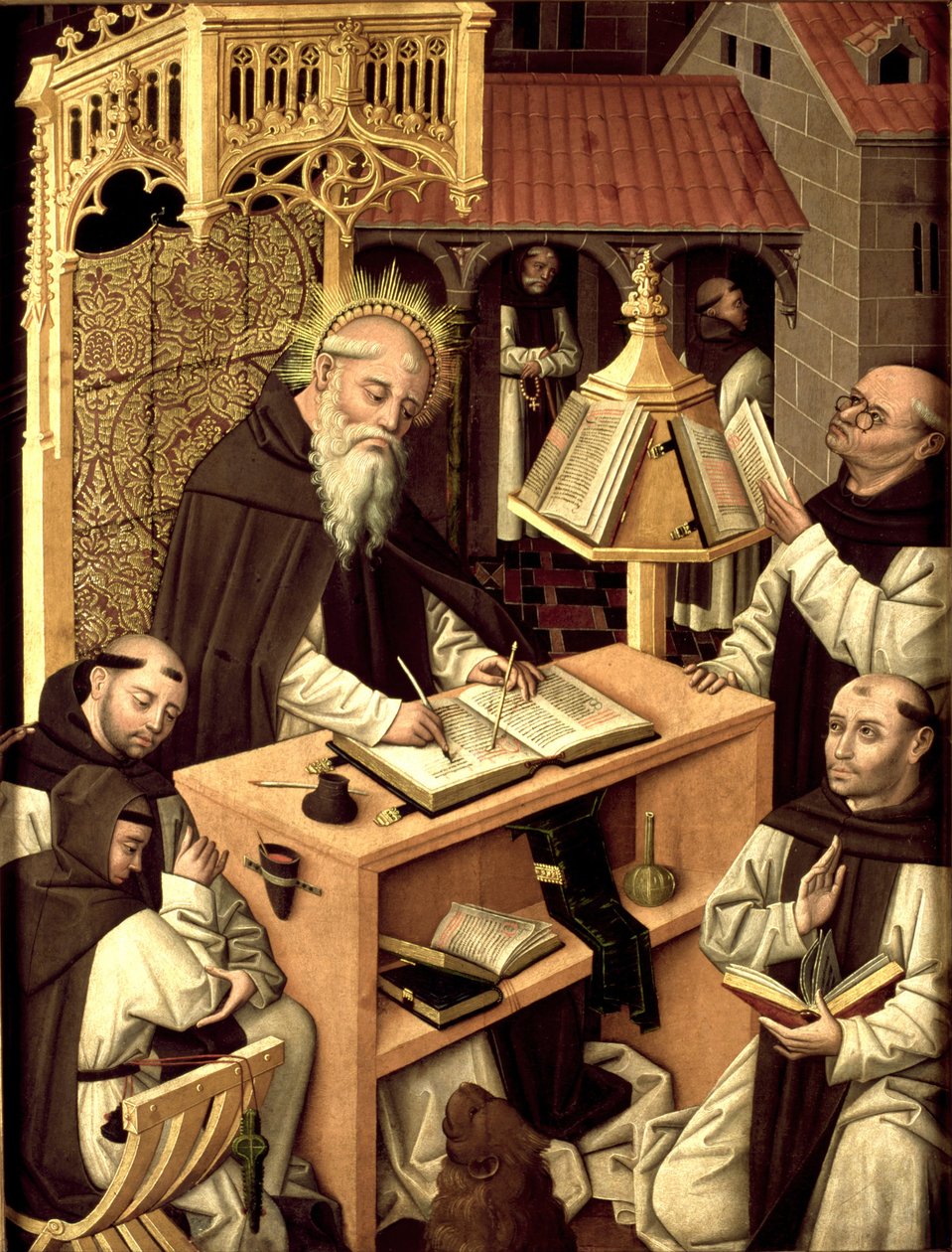 Svatý Jeroným ve skriptoriu, cca 1485 od Master of Monasterio de Santa María