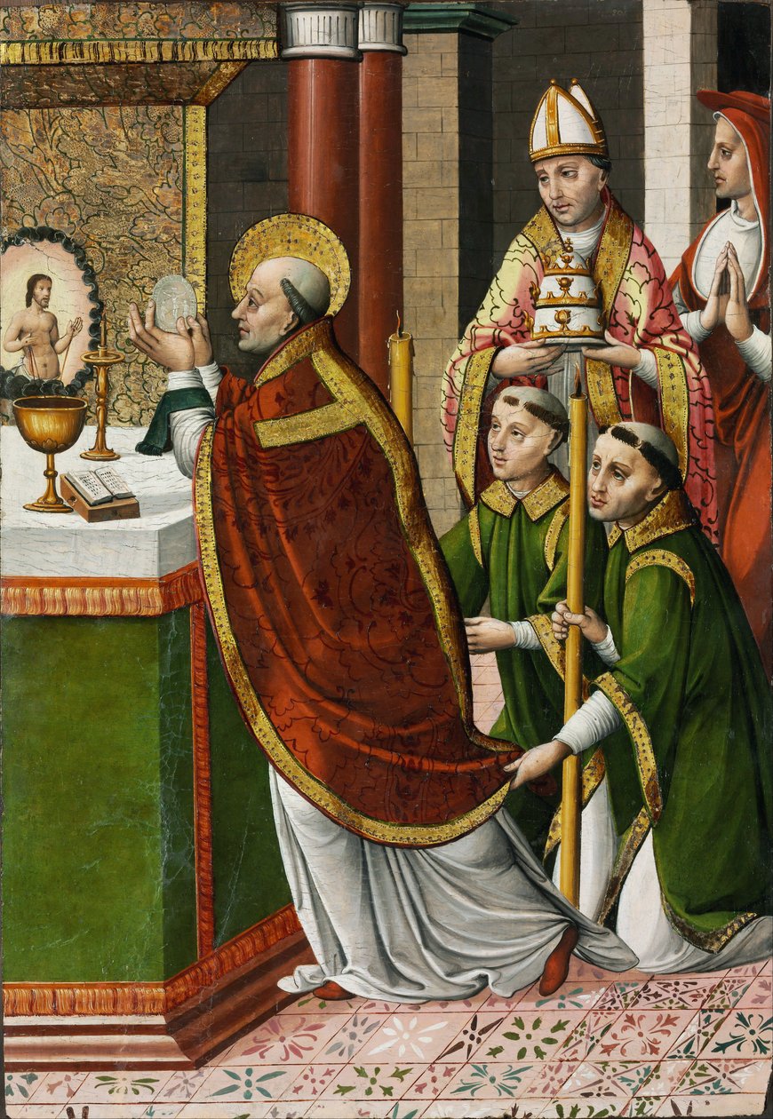Mše sv. Řehoře Velikého - Mistr z Portilla (činný 1520-1530) - cca. 1520 - Tempera na panelu - 96,2x66,5 - Szepmuveszeti Muzeum, Budapešť od Master of Portillo
