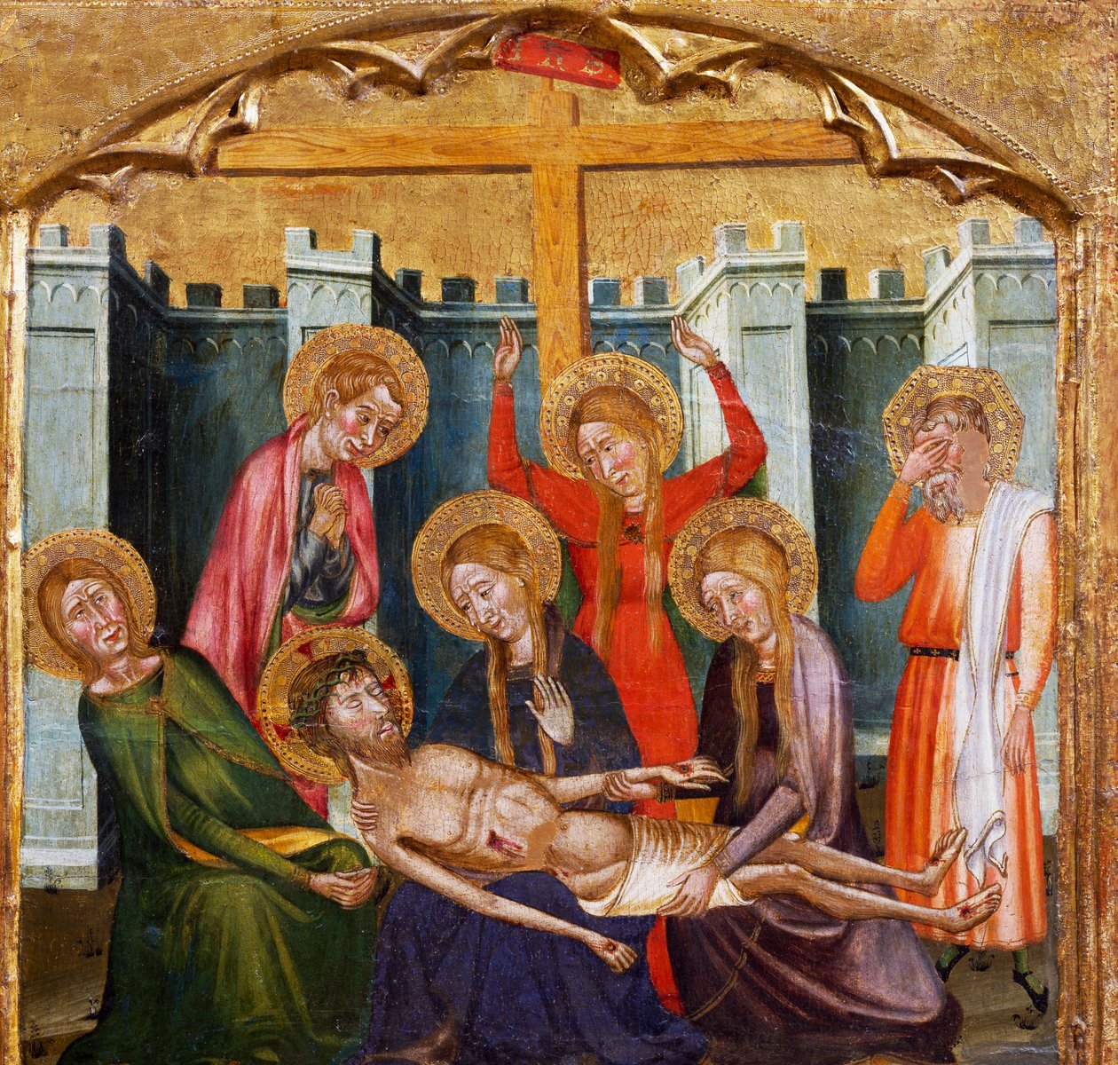 Uložení do hrobky od Mistra z Rubia (14. století), predela oltářního obrazu z kostela Santa Maria, Rubio, malba na dřevě. od Master of Rubió